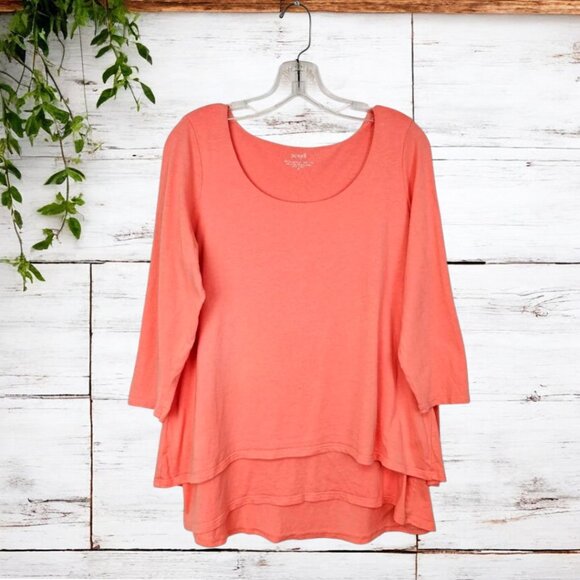 J.Jiill Pure Jill Elliptical Tunic Layered Peach Knit 3/4 Sleeves Coquette 2XL - Picture 1 of 7